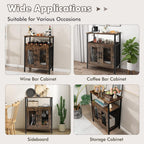 TANGZON Wine Bar Cabinet, Drinks Storage Sideboard with Glass Holder and Removable Bottle Shelf, Freestanding Organizer Cupboard Unit for Home Kitchen
