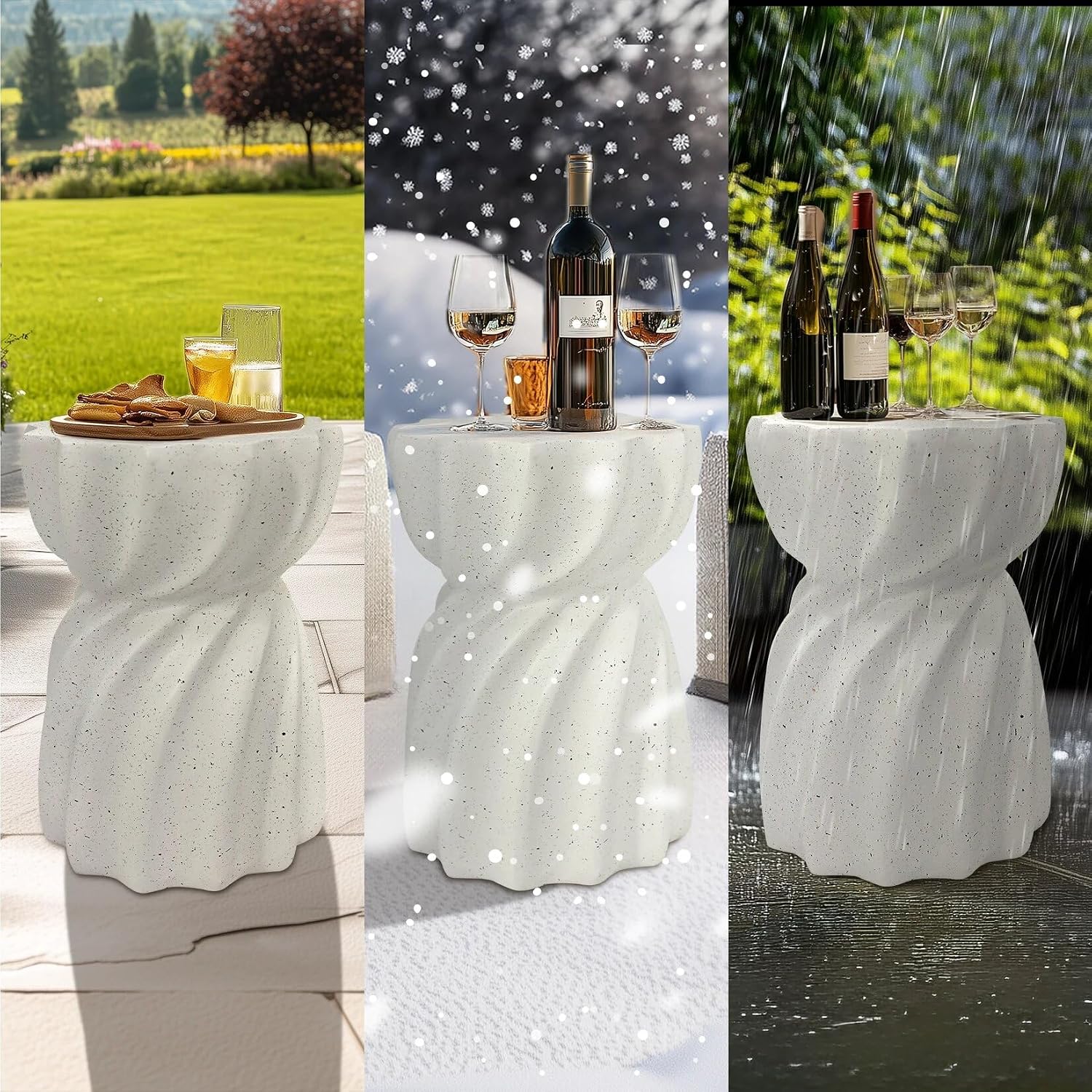 13.78x13.78x19.09 inch Contemporary Lightweight Concrete Accent Side Table Patio Hourglass Side End Table Coffee Table Accent Table Garden Stool for Living Room Office