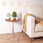 Round End Table - 15.8" Living Room Modern Side Table with Metal Base, Accent Tray Nightstand for Small Spaces, Wooden Circle Sofa Tables, Small Coffee Tables for Living Room Bedroom Office, Walnut
