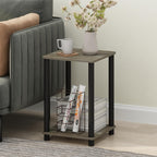 Furinno Turn-N-Tube Toolless Assembly Side Table Set of 2, Stackable 2-Tier Grey End Table with Open Shelf, Night Stand, Bedside Table, for Living Room, Bedroom, Grey Oak