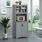 HOMCOM Kitchen Hutch, 70" Pantry Cabinet with Glass Framed Door, Storage Cabinet with Adjustable Shelves and Microwave Space for Dining Room, Gray