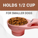 MeasureMate Pet Food Scoops with Bag Clip for Dog and Cat - 3-in-1 Multi-Function Collapsible Food Measuring Cup - 1/2 Cup Capacity, 4oz, Pink - Dishwasher Safe