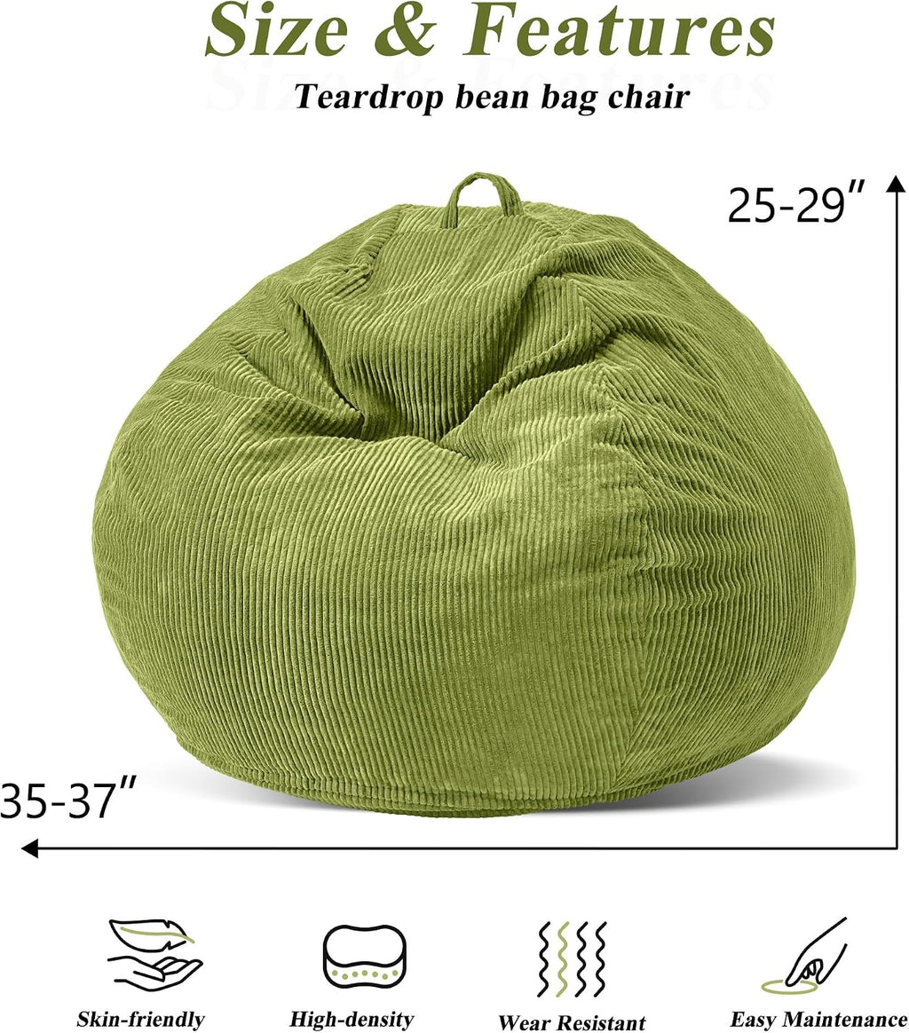 3FT Bean Bag Chairs Teardrop Bean Bag Chair for Adults Beanbag Chair with Memory Foam Filled Machine Washable Cover for Living Room, Bedroom