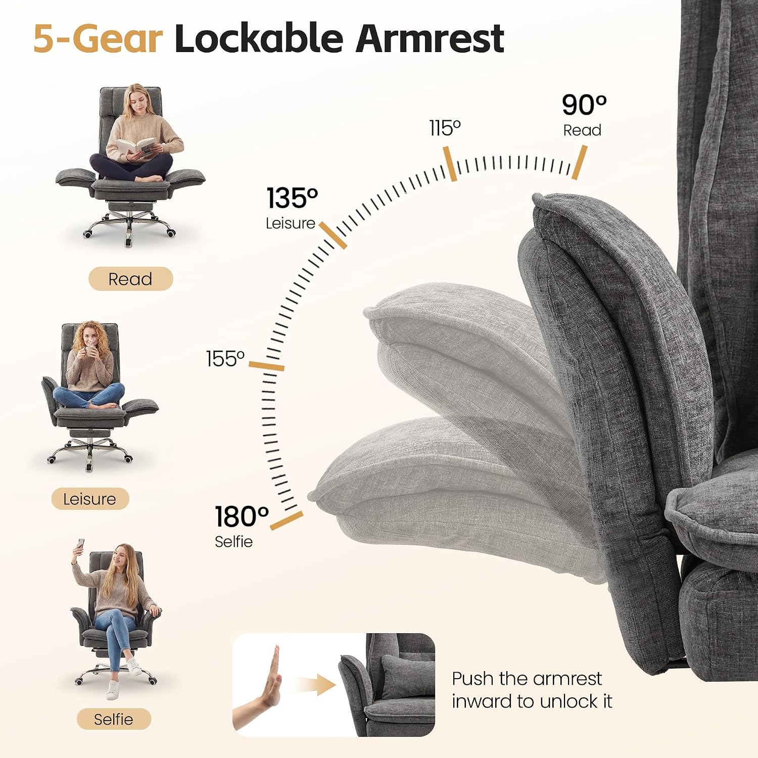 Big and Tall Office Chair, Cloud Reclining Office Chair with Footrest & Flip Armrest for Pets, Executive Ergonomic Criss Cross Desk Chair, Swivel Gaming Chair with Lumber Pillow, Chenille Light Grey