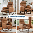 GarveeLife Nursery Rocking Chair,300lb Glider Chair with Solid Wood Legs/Two Side Pockets,PU Upholstered Glider Rocker with Footrest High Backrest for Living Room/Bedroom/Nursery