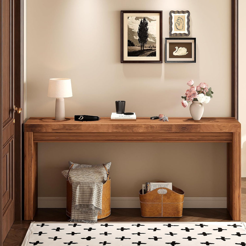 70 Inch Long Entryway Table, Narrow Console Table for Foyer Hallway Living Room, 11.8'' Wide Table with Sturdy Structure, 31.5" Tall Sofa Table for Entry Way Decor & Storage, Burly Wood