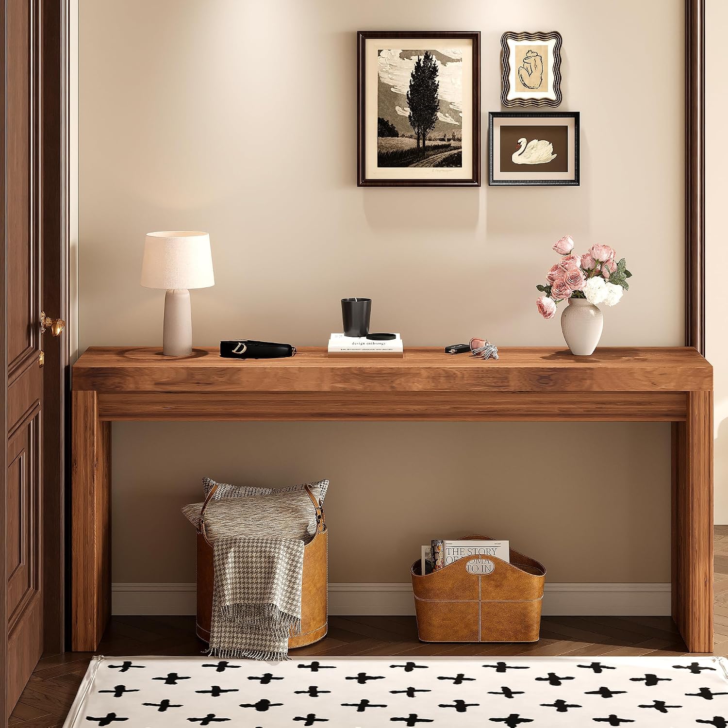 70 Inch Long Entryway Table, Narrow Console Table for Foyer Hallway Living Room, 11.8'' Wide Table with Sturdy Structure, 31.5" Tall Sofa Table for Entry Way Decor & Storage, Burly Wood