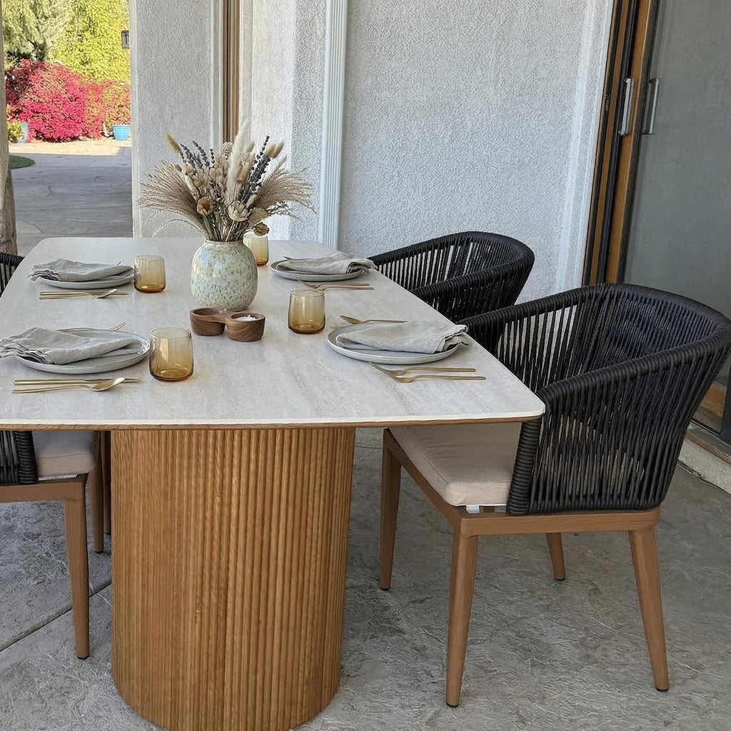 PURPLE LEAF 2 Pieces Outdoor Dining Chair All-Weather Wicker Aluminum Frame Patio Dining Chair for Lawn Garden Backyard Deck with Cushion, Deep Teak Armchair