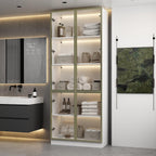 78.7" H Kitchen Pantry Storage Cabinet with Light, Food Pantries Cabinets with Glass Doors and Light in 3-Color Mode, Storage Cupboard Display Cabinet for Kitchen Dinning Room, White