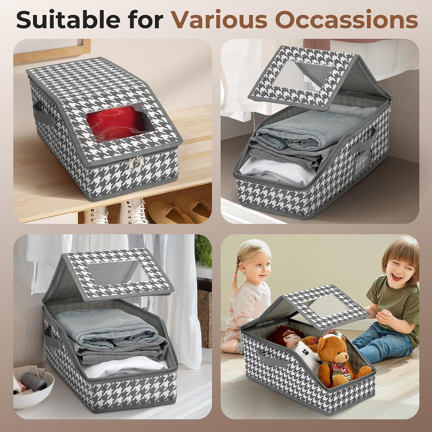 2 PCS Stackable Hat Storage for Baseball Caps, Large Hat Organizer with transparent window, Holds up to 30 Caps Hat Organizer (Gray and white)