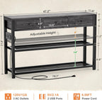 Ecoprsio 47'' Entryway Table with Outlets and USB Ports, Console Table with 3 Drawers, Sofa Table Narrow Long with Storage Shelves for Living Room, Couch, Hallway, Foyer, Kitchen Counter, Grey