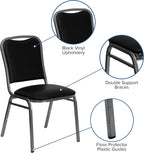 EMMA + OLIVER Stacking Banquet Chair in Black Vinyl - Silver Vein Frame