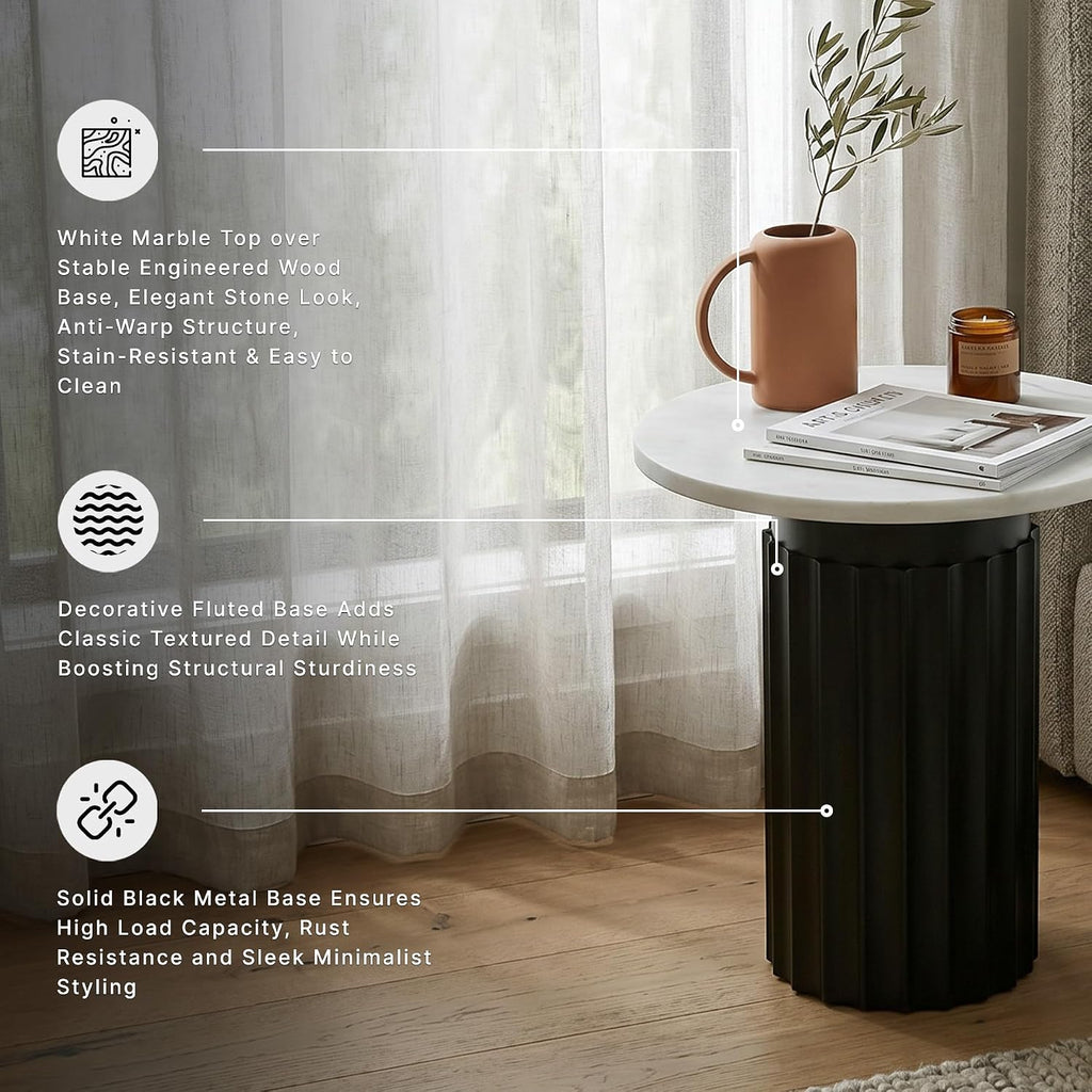Signature Design by Ashley Wainstone Contemporary Accent Table wih Fluted Pedestal, White & Black
