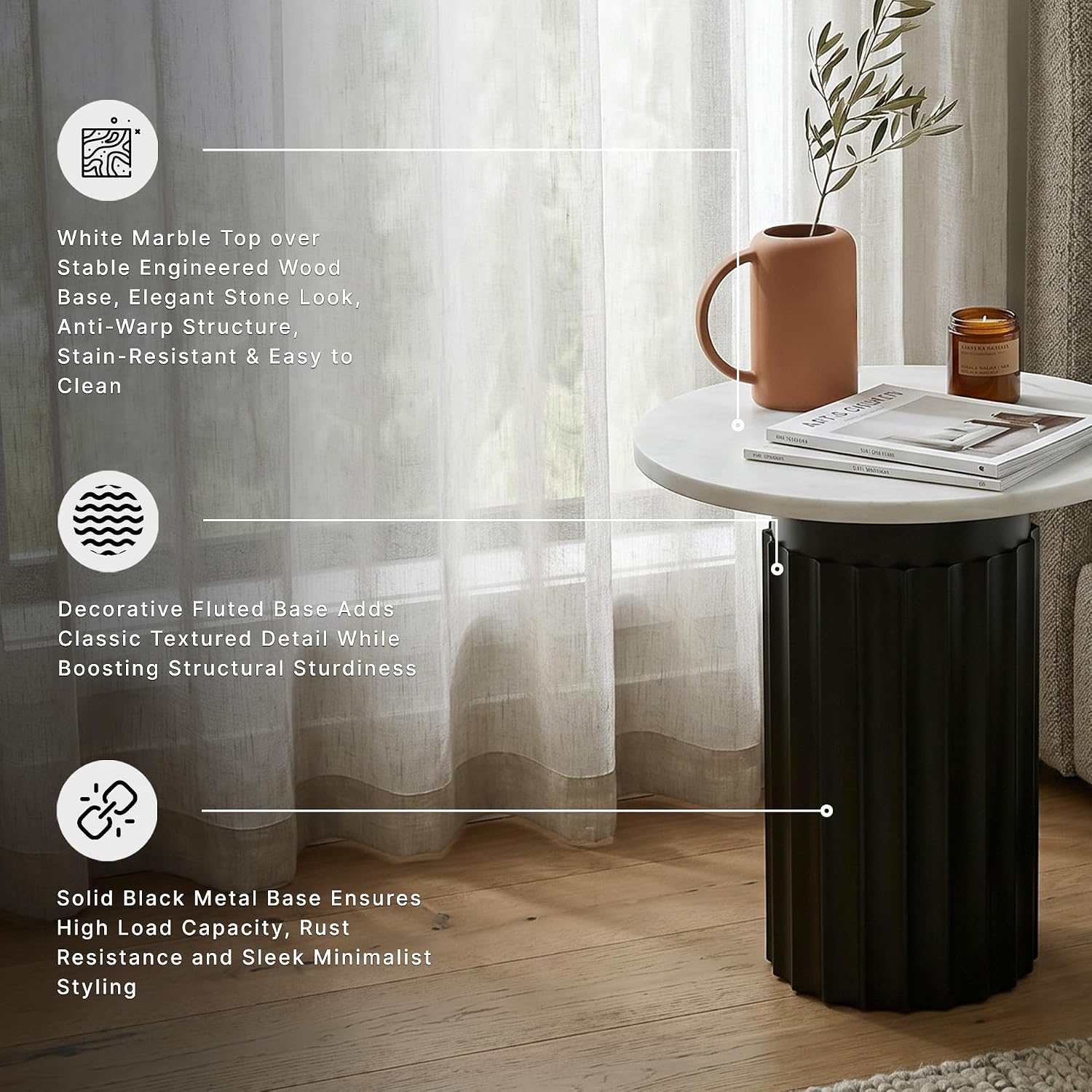 Signature Design by Ashley Wainstone Contemporary Accent Table wih Fluted Pedestal, White & Black