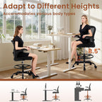 AreShark Drafting Office Chair - Ergonomic Tall Office Chair with Adjustable Footrest Ring - Counter Height Adjustable Rolling Standing Desk Chair with Lumbar Support and Flip-up Armrests for Home