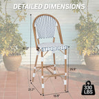 Outdoor French Counter Bar Stools Set of 4, 30" Height Patio Rattan Stools w/Wood Print Finish, All-Weather Armless Wicker Chairs for Poolside Backyard Front Porch Garden Kitchen, White/Blue