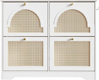 Freestanding Shoe Rack, Tipping Bucket Shoe Cabinet with 4 Flip Drawers, Elegant Entryway Shoe Organizer with 4 Rattan Doors,for Kitchen Home