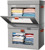 2-Pack Large Storage Bins with Lids,Stackable&Collapsible Closet Storage Bins,Oxford Fabric Organizer Box with Clear Window,Large Decorative Storage Boxes for Closet,Dorm16.5"x11.8"x11"