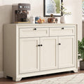 ONBRILL 48 Inches Sideboard Buffet Cabinet with Storage, Farmhouse Sideboard with 2 Drawers and 3 Doors, Wood Coffee Bar Cabinet with Adjustable Shelves for Living Room, Kitchen, Hallway, White