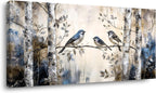 Ggaafet Beige Sparrow Bird Wall Art Decor for Bedroom Cute Chickadee Birds Canvas Pictures Birch Tree Woods Painting Prints Deco Wildlife Artwork