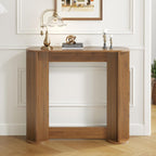 35 Inch Small Narrow Console Table Behind Couch, Mid-Century Modern Fluted Skinny Entryway Table, Slim Sofa Table for Hallway, Living Room, Wood, Brown, Walnut
