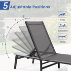 Murago Outdoor Chaise Lounge Chair Set of 2, Foldable Lightweight Patio Lounge Chair with Assembly-Free, 5-Position Adjustable Backrest, Pool Lounge Chairs for Poolside, Beach, Patio, Lawn, Dark Grey