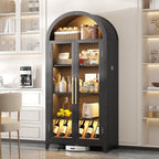 LVSOMT 71” Arched Curio Cabinet with Glass Doors, Display Cabinet with Human Sensor LED Light, 5 Tier China Cabinet with Adjustable Shelf, Tall Bookcase with Storage for Home Black