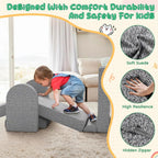 Modular Kids Play Couch with Washable Covers – Foam Toddler Sofa for Creative Play, Climbing, and Lounging – Convertible Kid Sofa Play Furniture for Kids Room or Nursery (Grey)