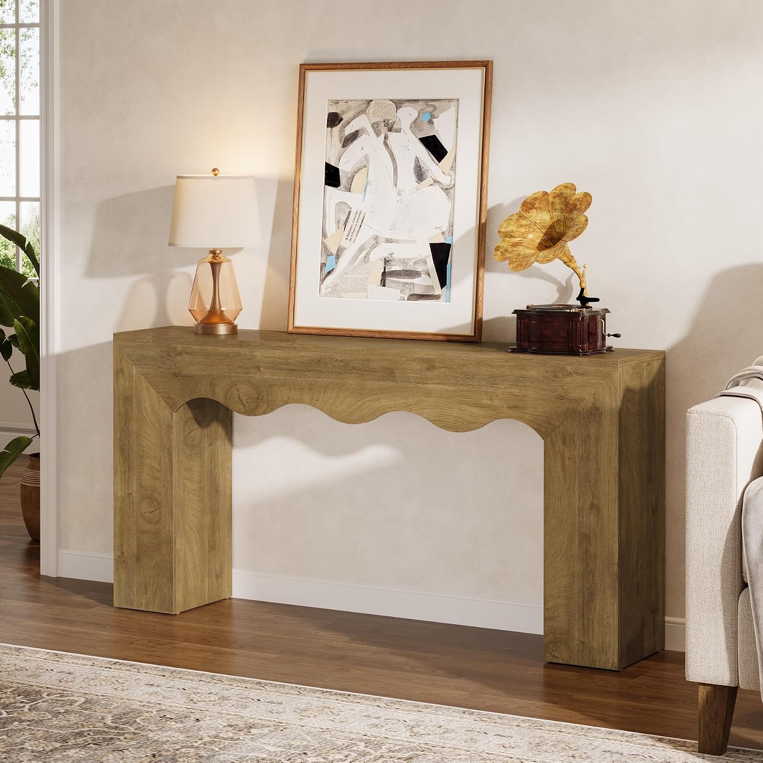 Tribesigns 63" Farmhouse Console Table, Wooden Couch Table Behind Sofa with Storage, Long Entryway Sofa Station, Narrow Console Stand with Base, Hallway Stand for Entryway (1, Light Brown)
