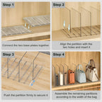 SortNStore Bag & Purse Organizer for Closet: Adjustable Clear Handbag Storage Shelf - Plastic Clutch Dividers for Closet Organizers and Storage - Keep Carteras & Pocketbook Upright