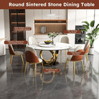 9-Pcs Round Dining Table Set with 31.5" Removable Lazy Susan, Modern Marble Dining Room Table Set of 8, Luxury 59" D Sintered Stone Dining Table with 8 Chairs and Stainless Steel Base for Home Kitchen