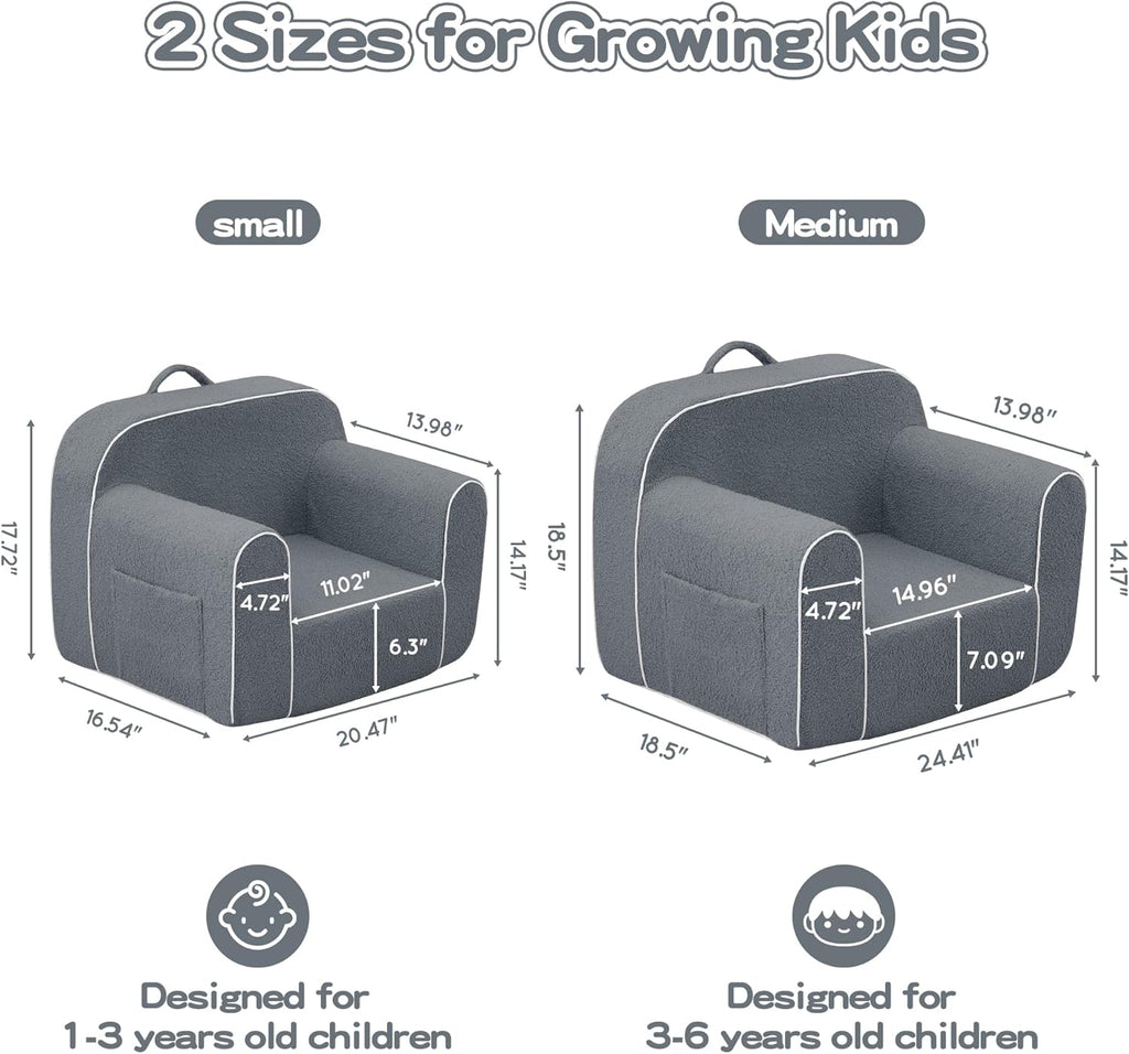 DAICO Soft Kids Bean Bag Chair with Armrests, Comfy Toddler Foam Sofa Chair for Boys and Girls, Toddler Play Couch for Reading Nook & Playing, Grey, Small