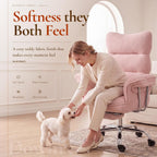 Dowinx Big and Tall Office Chair, Ergonomic Desk Chair with Thick Cushion, Wide Seat & Armrests Computer Gaming Chair,High Back Reclining Teddy Fleece Criss Cross Chair with Foot Rest, Pink