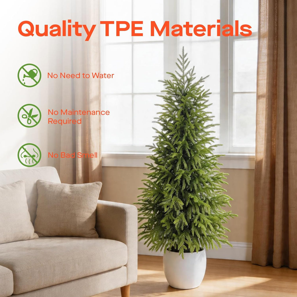 3FT Potted Outdoor Topiary Set of 2, UV Resistant Artificial Outdoor Plants with Cement-Filled Planter Base, Artificial Trees for Front Porch Outside Home Decor Indoor Tall Fake Plants Faux Tree