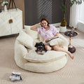 55 inch Oversized Round Chair, Fluffy Chenille Boneless Sofa with Extra Deep Seat for Living Room Lounge (Beige)