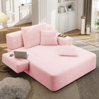 60.2" Oversized Chaise Lounge Chair, Boneless Corduroy Cloud Couch, Deep Seat Convertible Sofa Bed with 3 Pillows, Wide Armrests, Side Pocket, No Assembly (Baby Pink)