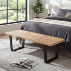 Wooden Dining Bench 55”Industrial Entryway Bench, Modern End of Bed Bench for Bedroom/Hallway, Natural Solid Wood Bench with W/Metal Legs for Dining Room/Living Room, Kitchen
