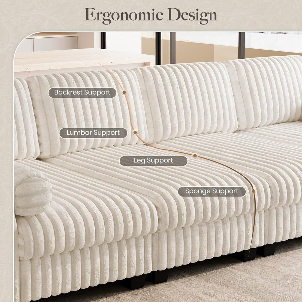 Belffin Plush Corduory Sectional Sleeper Sofa with Wide Deep Seat Modular Sectional Cloud Couches for Living Room. Beige Couch