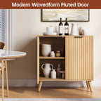 Fluted Sideboard Buffet Cabinet with Storage, 2 Doors Modern Sideboard Cabinet for Living Room, Wood Coffee Bar Cabinets with Adjustable Shelves Accent Credenza for Kitchen, Entryway, Natural