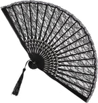 Sewroro Black Lace Folding Fan, Spanish Victorian Hand Fan, Bamboo Lace Foldable for Summer Wedding Party Favor And Fancy Dress