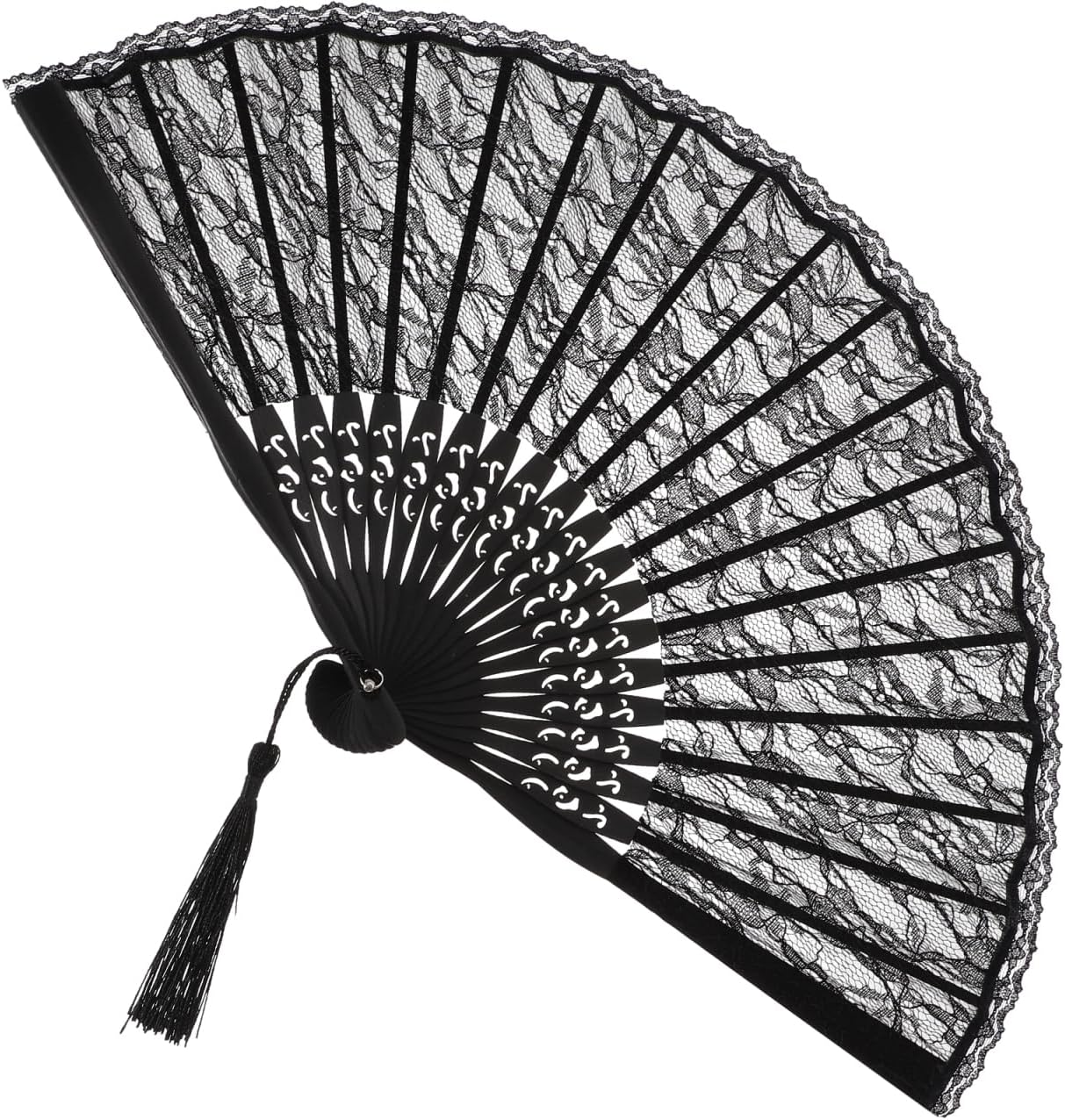Sewroro Black Lace Folding Fan, Spanish Victorian Hand Fan, Bamboo Lace Foldable for Summer Wedding Party Favor And Fancy Dress