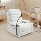 Olela Power Glider Recliner Nursery Chair, Swivel Rocking Chair with Electric Lumbar Support, USB Charging, Smart Cup Holder, Light, Adjustable Armrest, Wireless Phone Charger Holder, Chenille
