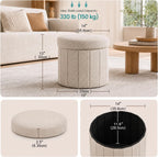 Abalter Round Storage Ottoman with Lid, Foldable Linen Storage Ottoman Bench with Large Storage Space, Collapsible Storage Stool Foot Rest Seat for Living Room Bedroom Entryway Closet(Beige)