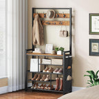 HOOBRO Hall Tree with Bench, Shoe Rack with Coat Rack, Coat Rack with Shoe Storage, 5 Tier Shoe Storage Organizer with Oxford Fabric Side Pockets, Coat and Shoe Rack Entryway, Rustic Brown BF45MT01