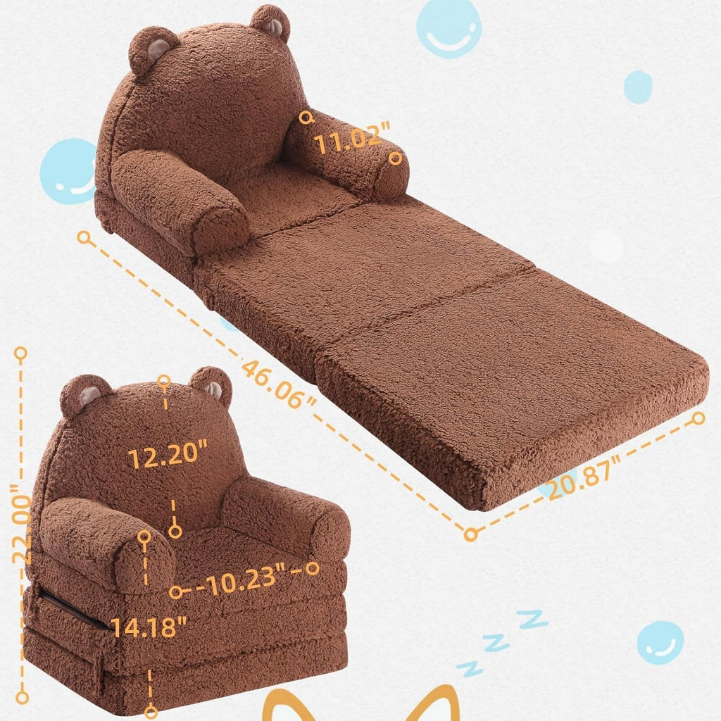 MOMCAYWEX Kids Sofa, Sherpa Couch with Tri-Layer Foam Cushions, Comfy Seating for Kids Age 18 Months and Up, Brown