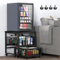 21x21in Mini Fridge Stand with Storage, Heavy Duty Mini Fridge Table with 4 Lockable Wheels for Coffee Bar 220LBS Compact Beverage Refrigerator Stand Cabinet Dorm Fridge Cart for Office Home (Black)