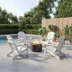 HDPE Adirondack Chair, Folding Outdoor Patio Chair with Cup Holder, Weather Resistant Wood Grain Lawn Chair for Backyard, Garden, Fire Pit, Deck, White
