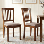 HOMCOM Dining Chairs Set of 2, Upholstered Kitchen Chairs with Rubberwood Frame, Padded Seat and Slat-Back for Living Room, Dining Room, Kitchen, Walnut