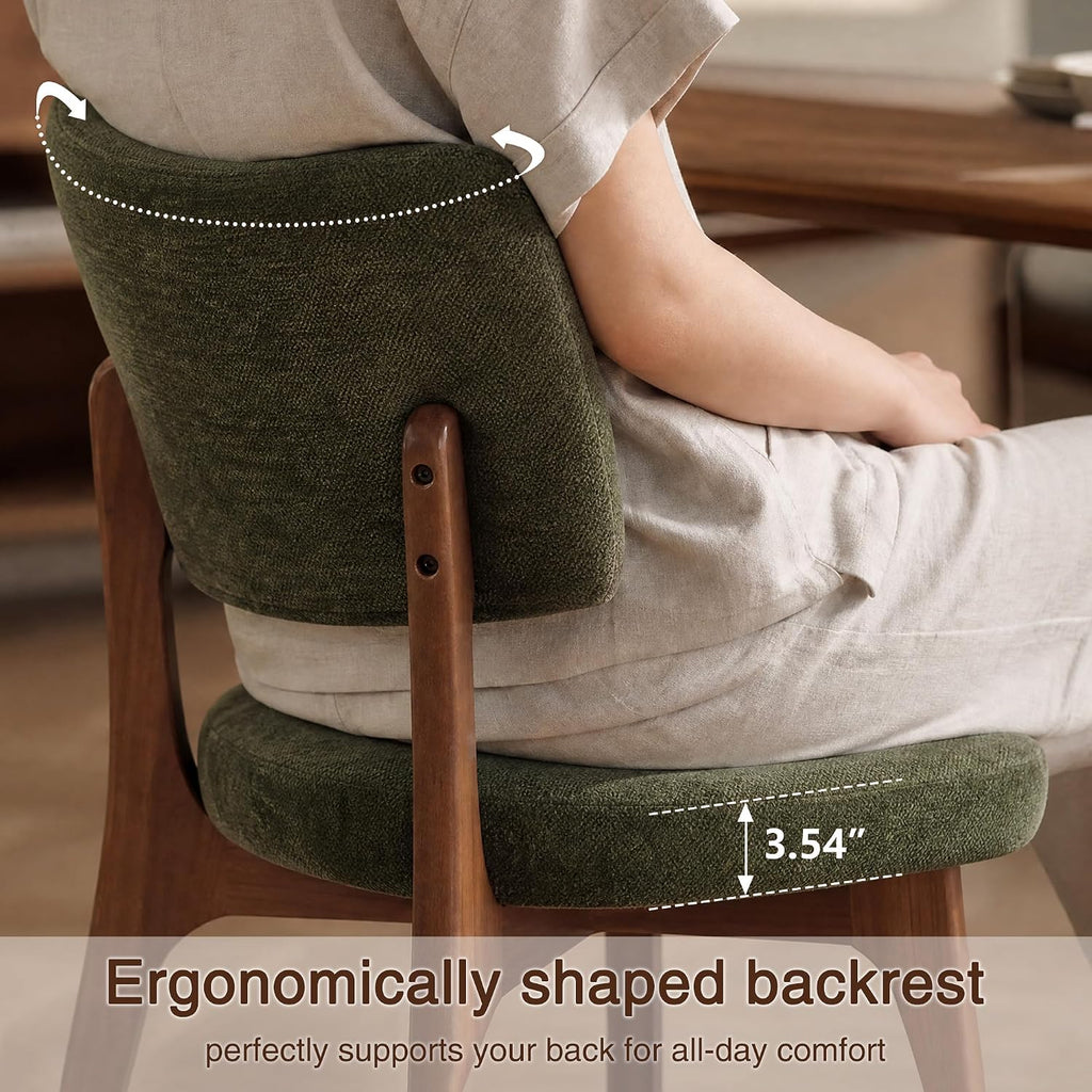 YOUNIKE Wooden Dining Chair, Chenille Fabric Upholstered Dining Room Chair Kitchen Side Chair, Farmhouse Dinner Chair with Solid Wood Legs for Kitchen Dining Vanity, Green (Single Pack)