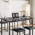 VECELO Kitchen Table and Chairs for 4, Dining Room Set with PU Chairs/Stools, Heavy-Duty Metal Frame, Faux Marble Tabletop, Space-Saving Design for Small Spaces, Easy Assembly, Veined Black